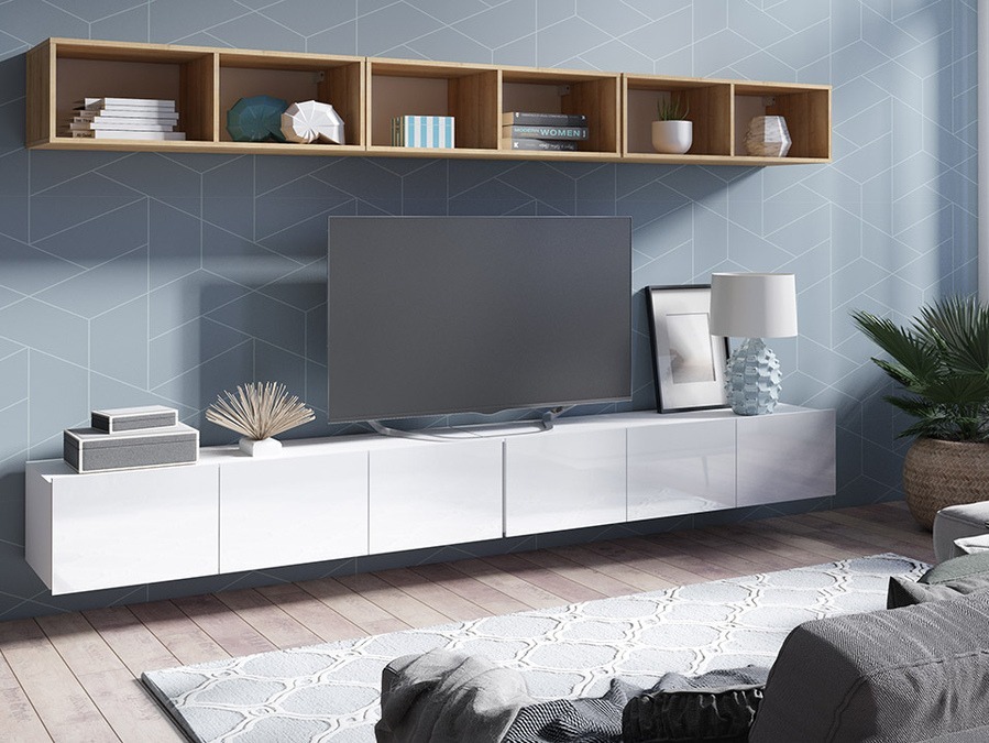 Living room set Remus XXXIII (White + Glossy white + Golden oak)