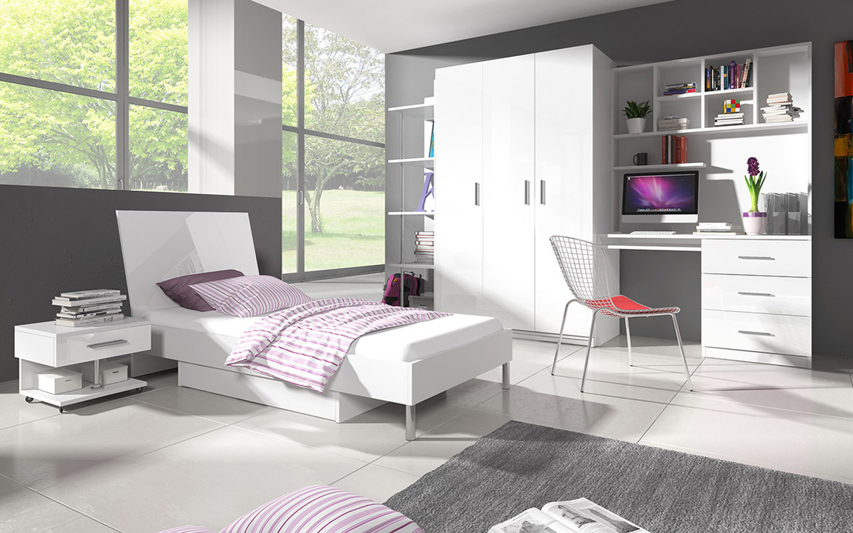 Wardrobe Campus I (White + Glossy white)
