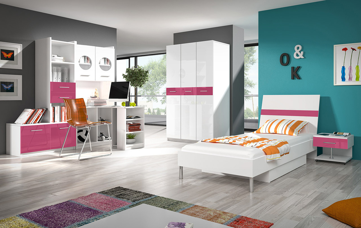 Wardrobe Campus (White + Glossy white + Glossy pink)