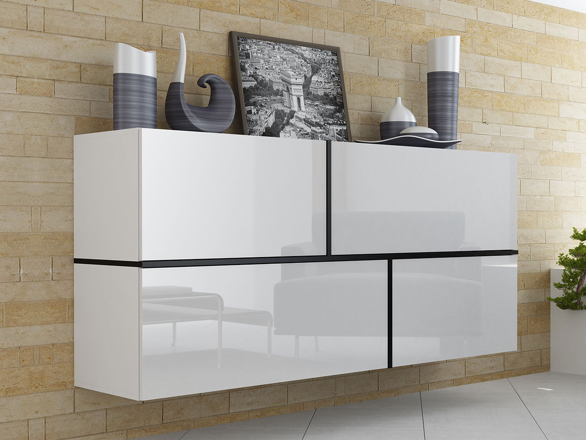 Wall cabinet Charlotte 100 (White + Glossy white + Black)