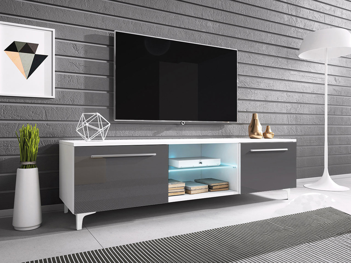 TV stand Uva V (White + Gloss grey)