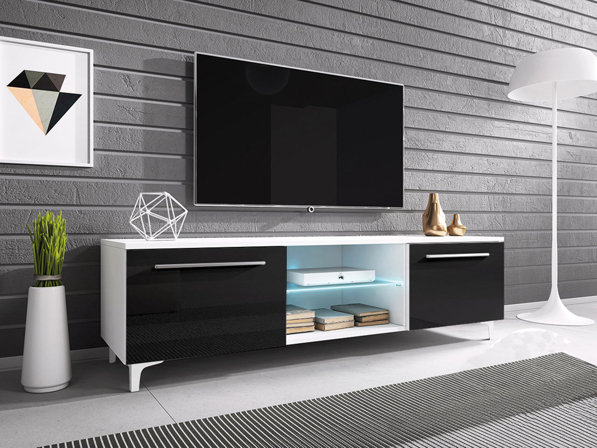 TV stand Uva V (White + Glossy black)