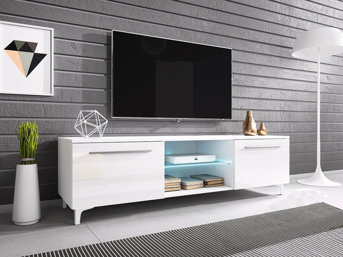 TV stand Uva V (White + Glossy white)